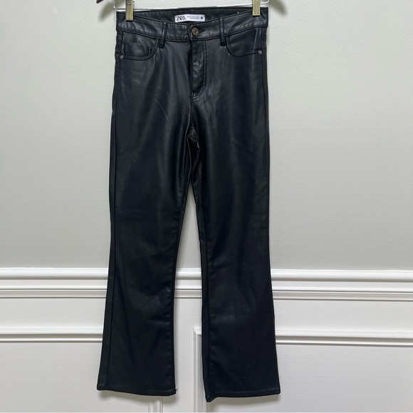 Zara Kick Flare Faux Leather Pants Size 00 - Picture 7 of 8